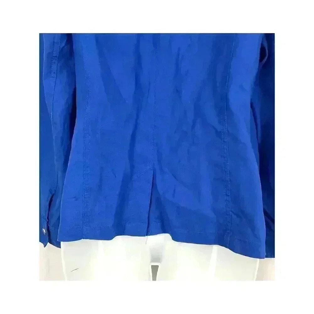 Chico’s‎ Cobalt Blue Jacket Shacket Sz 1 100% Linen Women's High Neck - Picture 12 of 16